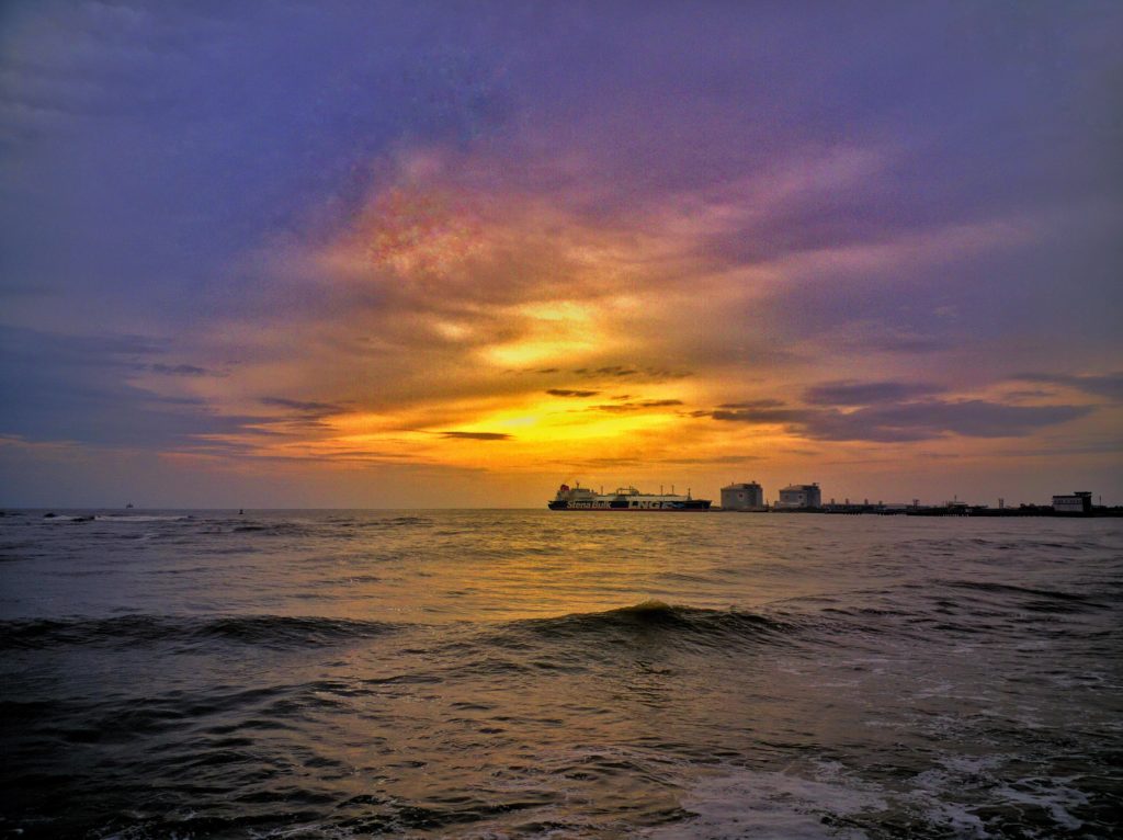 Beautiful sunset at the ocean at Fort Kochi