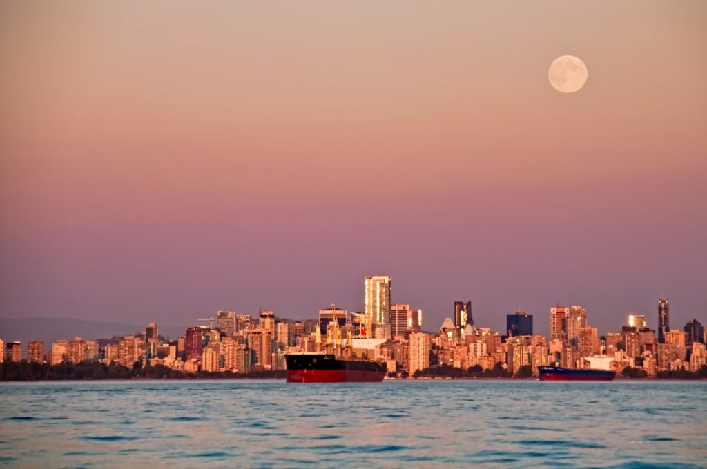 top spot view of Vancouver city during the sunset and you can see the moon