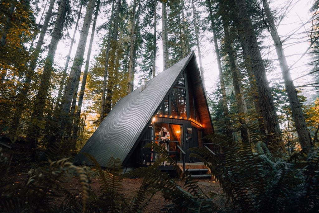 One of the covid inspired innovations Is a workstation cabin in the woods.