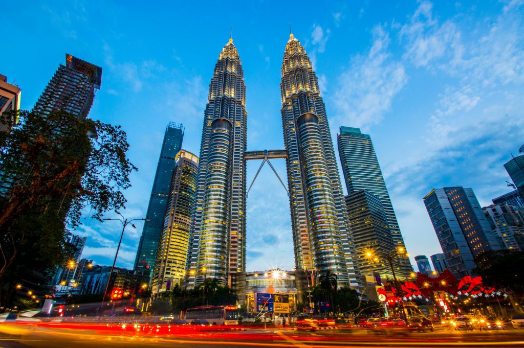 Kuala Lumpur twin tower in Malaysia during the evening.