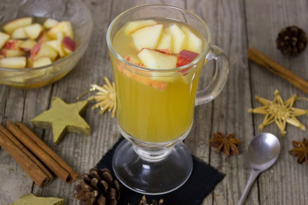 Ponche Navideño, a Christmas drink from Mexico with apples and cinnamon