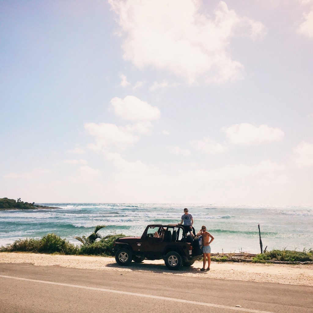 Road side stop during an island road trip on a sunny day