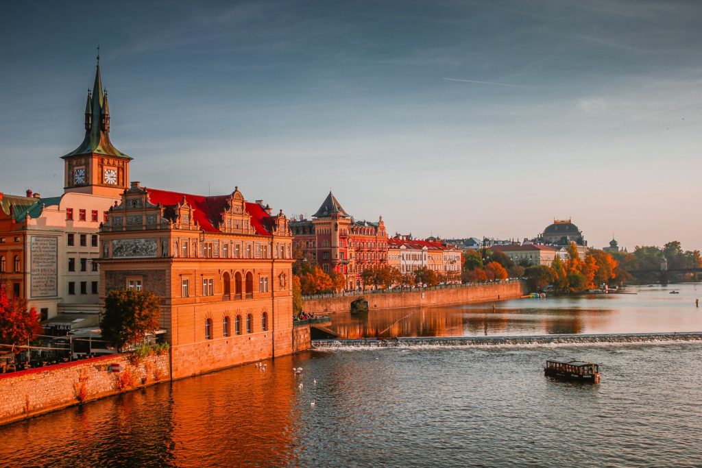 The beautiful riverside of prague as one of the top 10 cheap New Year destinations.