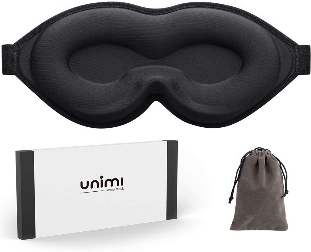 A black sleeping mask with a little bag for it. 