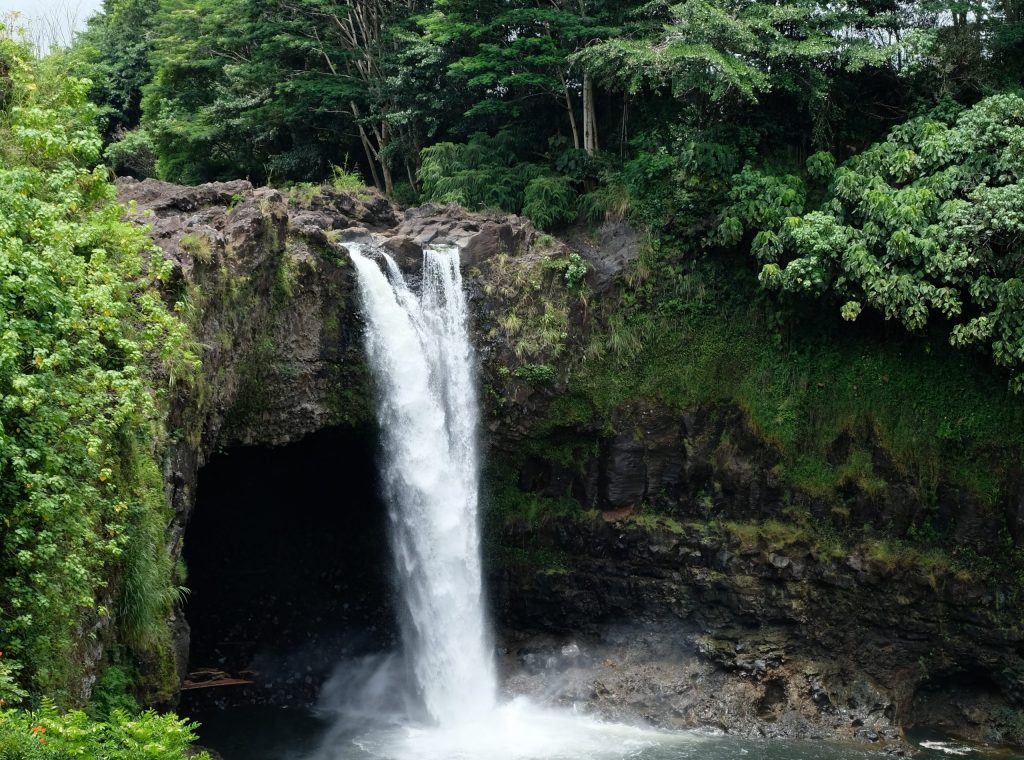 Rainbow waterfalls on Hawaii