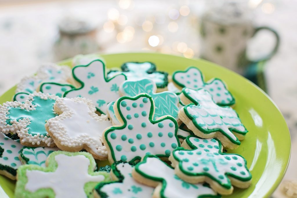 Cookies decorated in green for Saint Patrick's Day in 2021