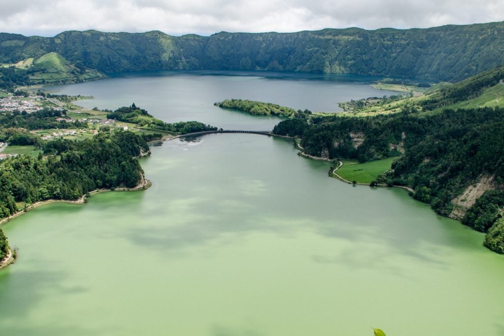 Green lake on the Azores, a group of islands in the Atlantic