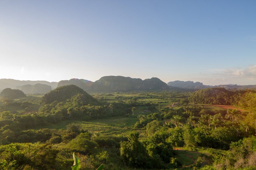 Viñales in Cuba with green fields.