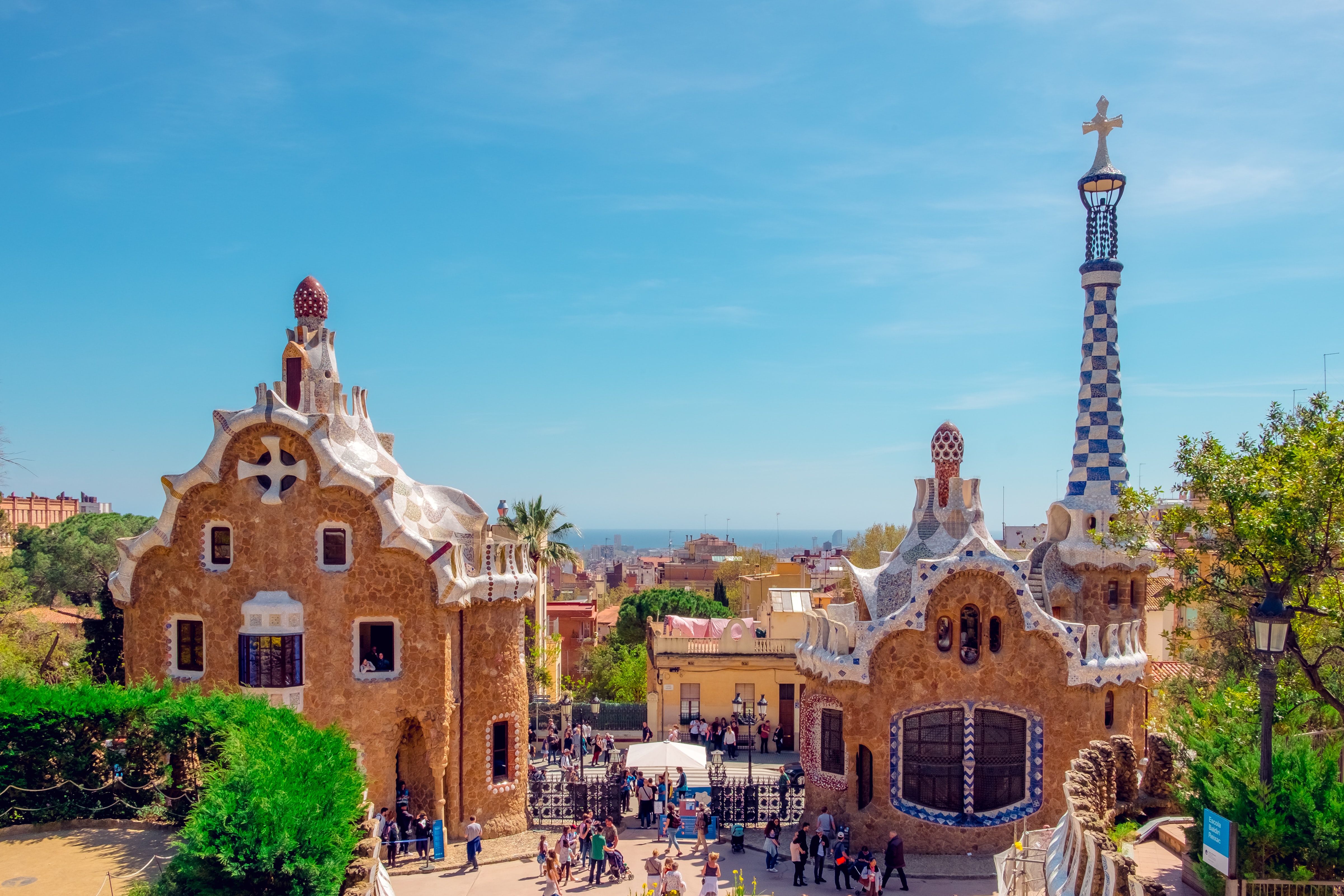 Colorful architecture under blue skies in Barcelona