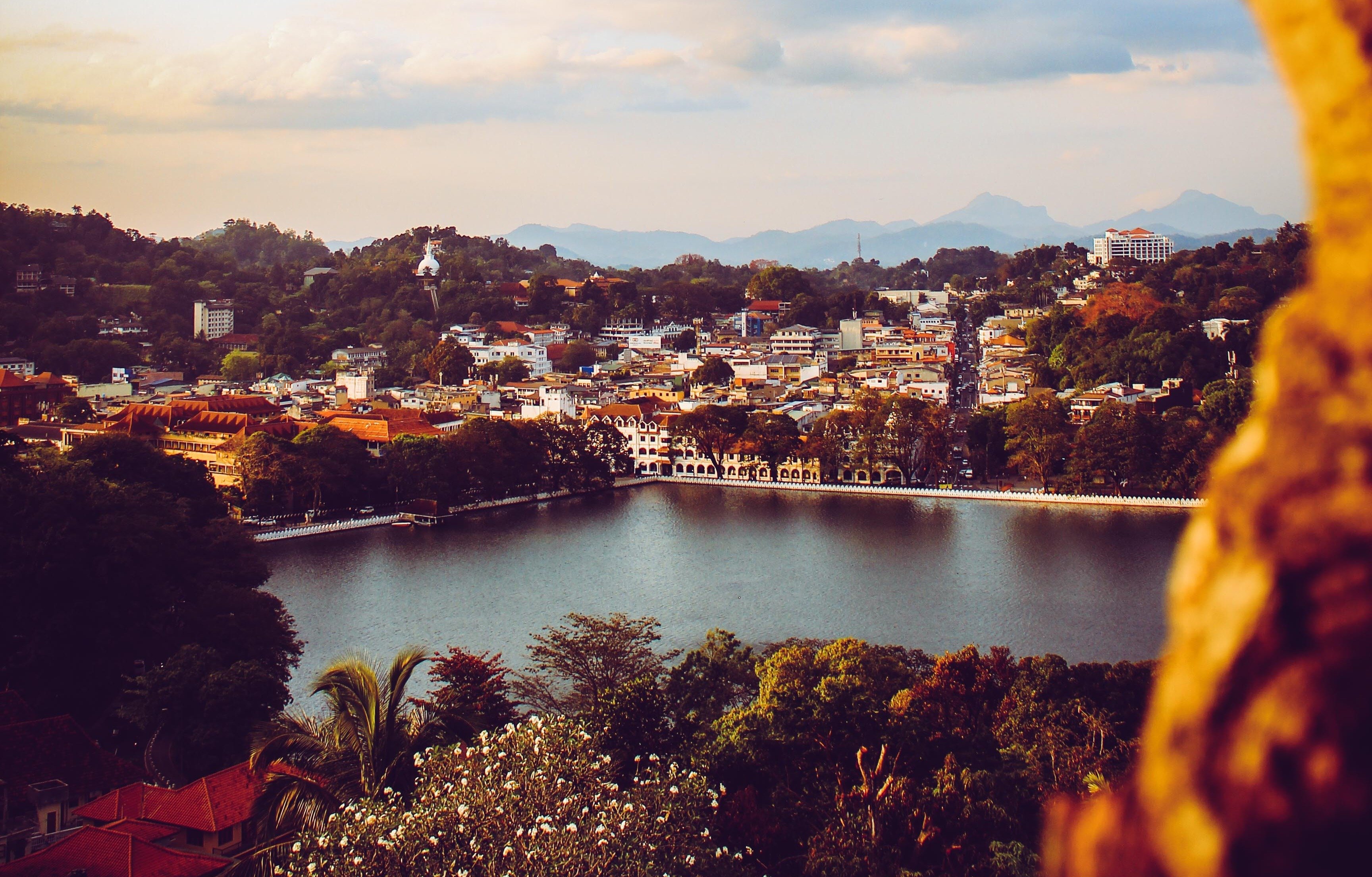 A city view of Kandy in Sri Lanka with the sea.