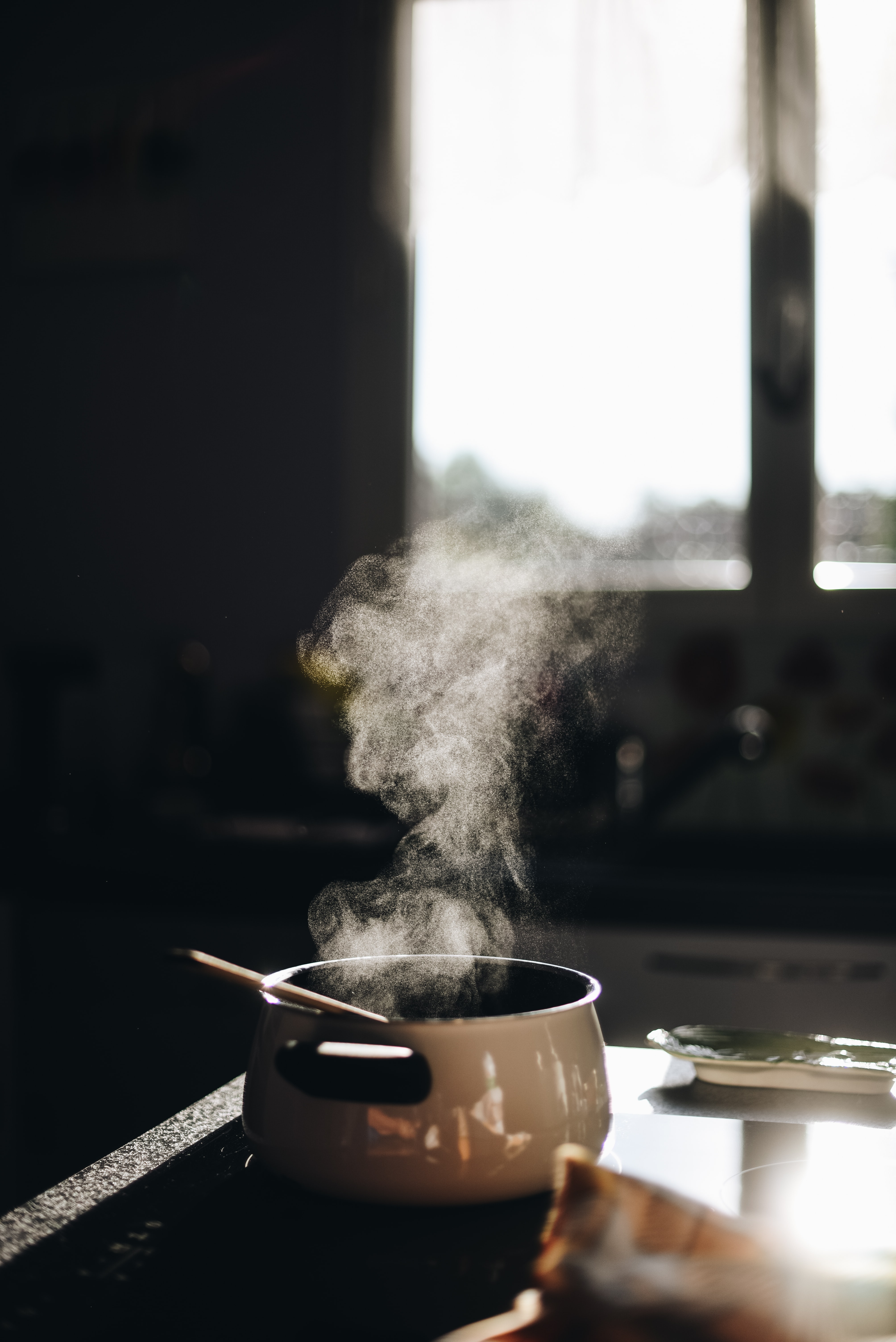 A steaming saucepan