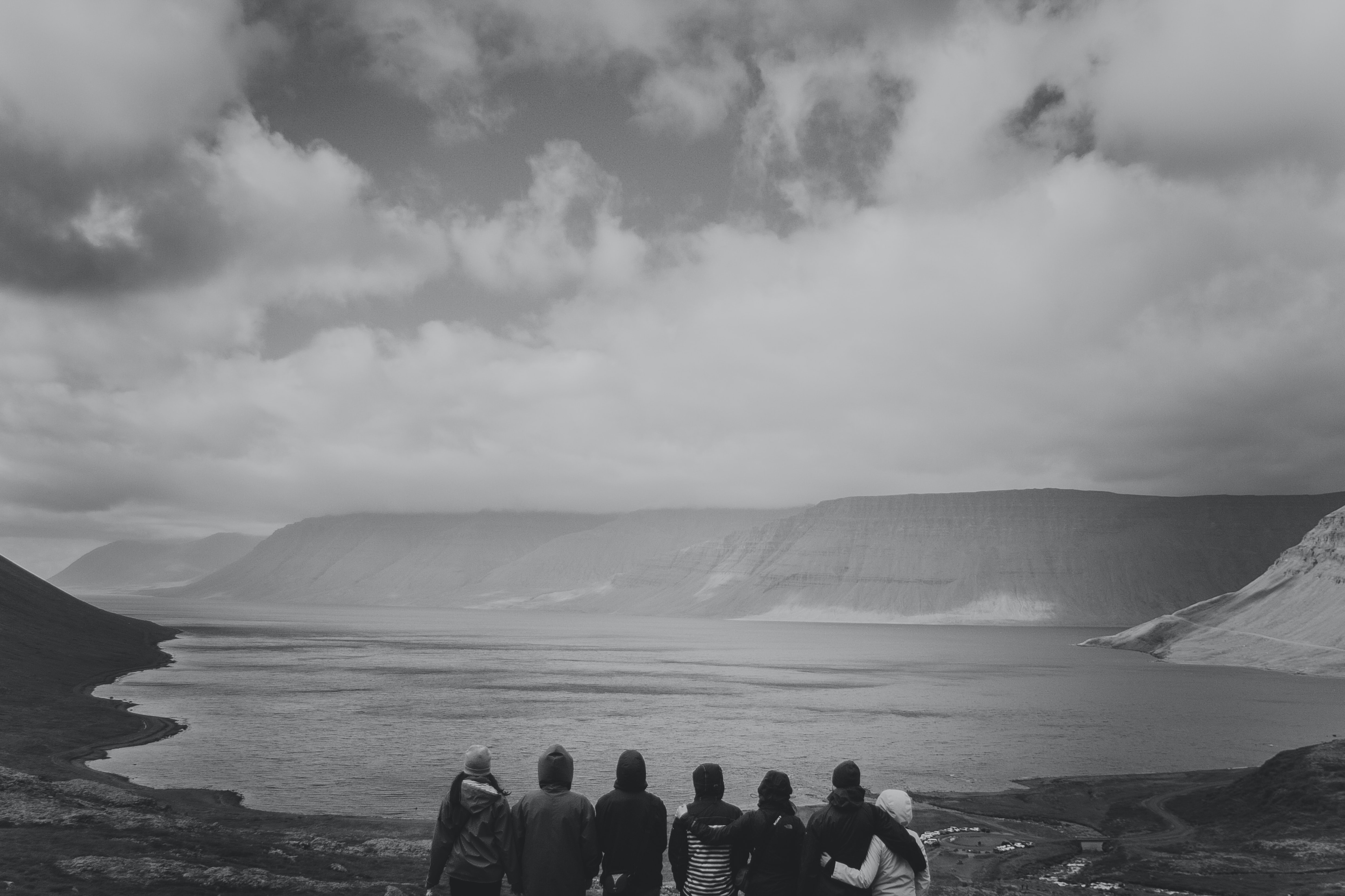 Group of friends looking out at remote landscapes of Iceland