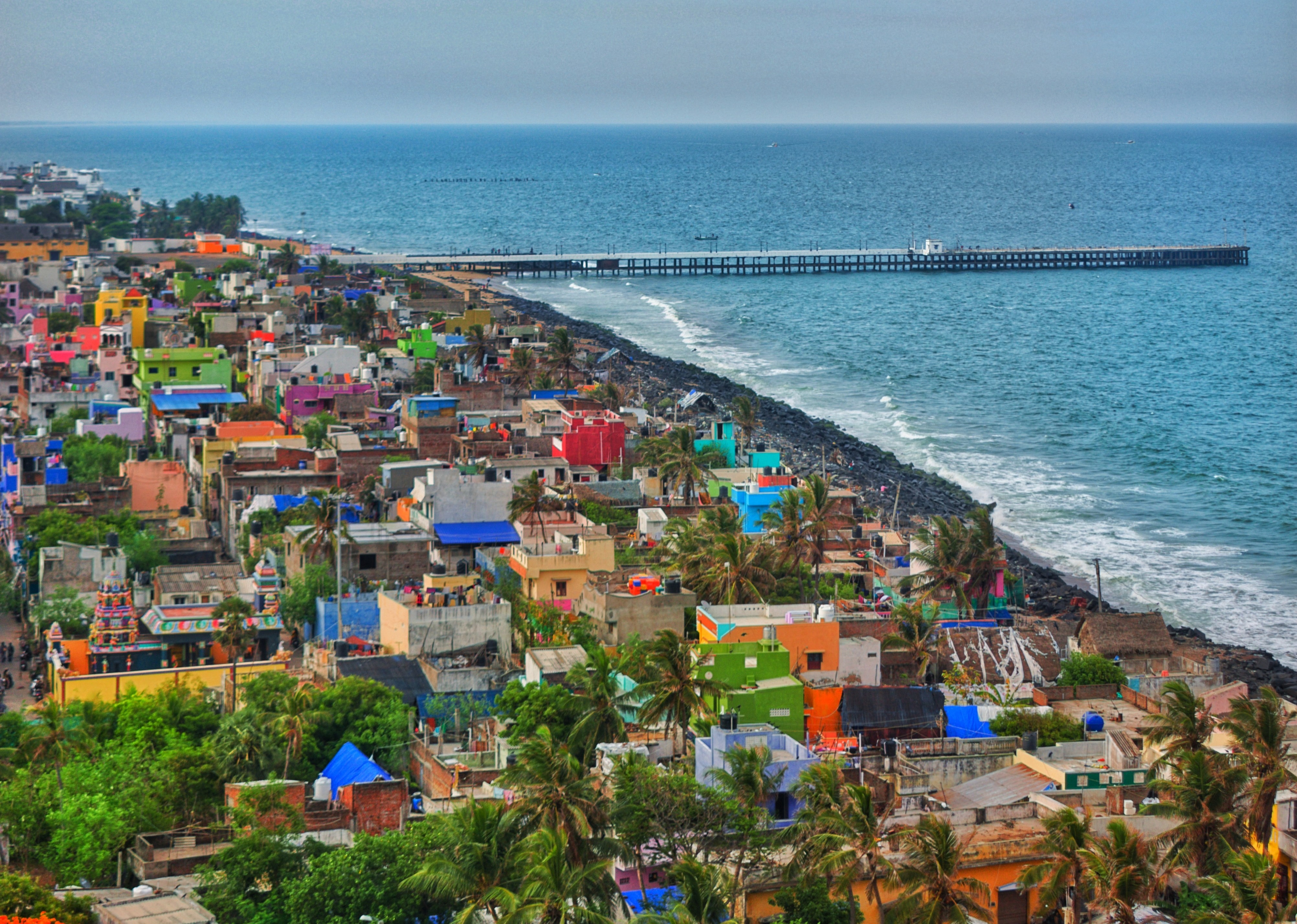 Die bunten Häuser von Pondicherry, Indien.