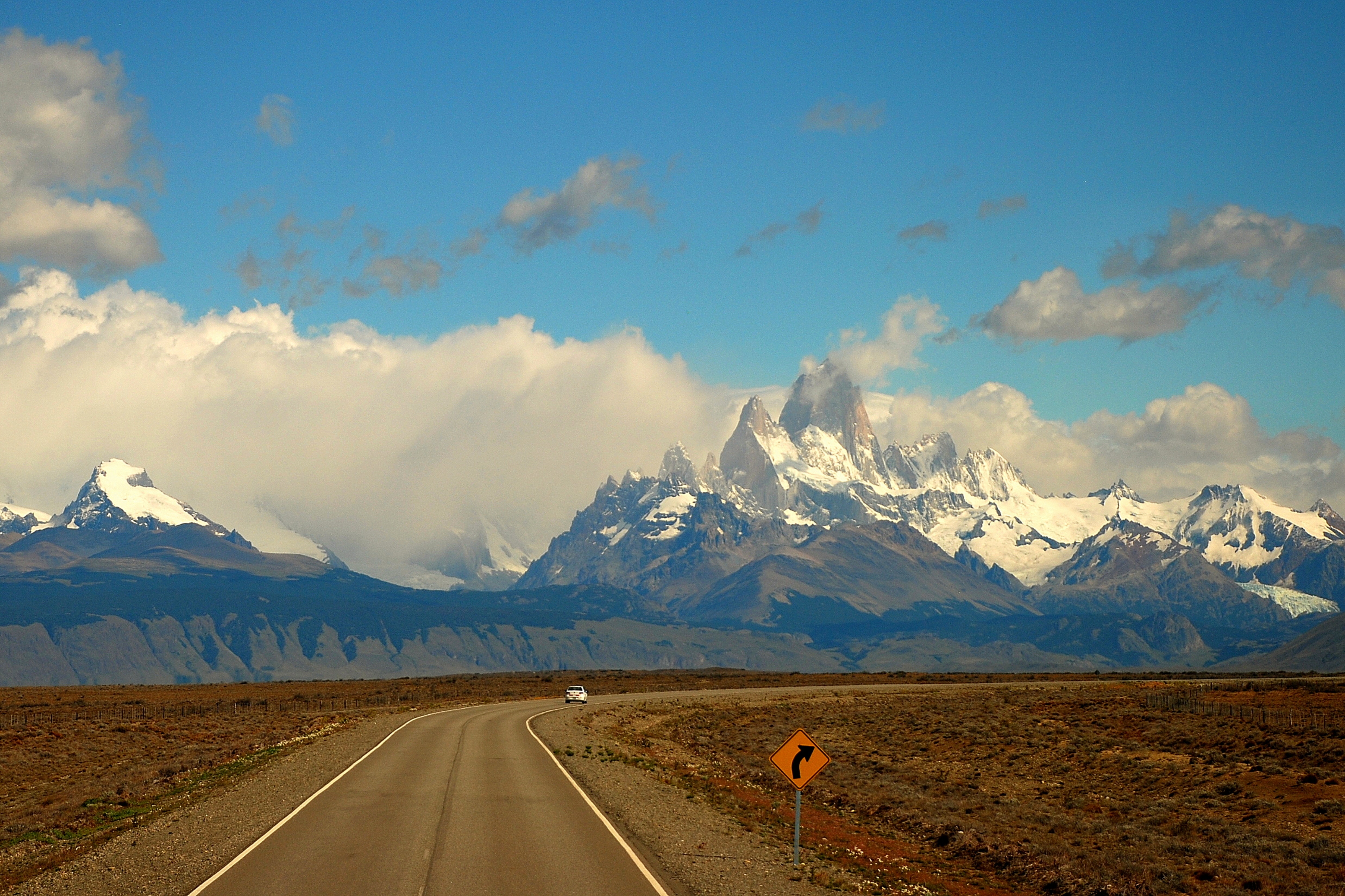 The barren landscape of Patagonia with the Andes in the background.
