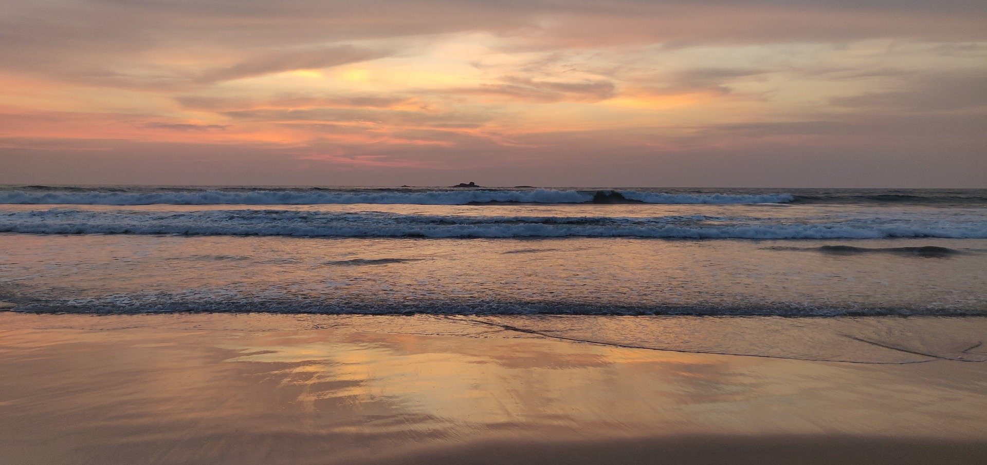 Ahungalla Beach in Sri Lanka during the sunset.