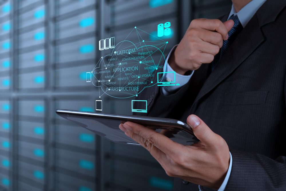 Businessman hand working with a Cloud Computing diagram on the new computer interface as concept-4