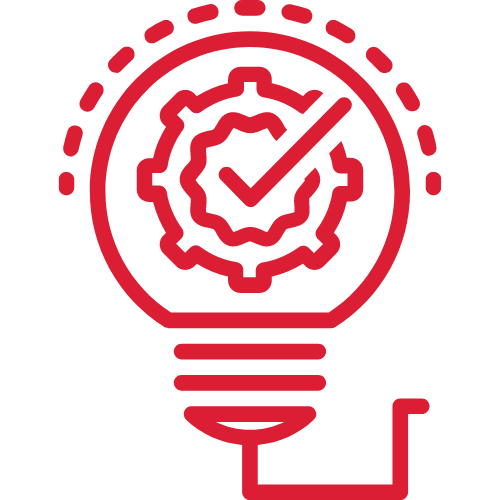 Light bulb with gears and a check mark