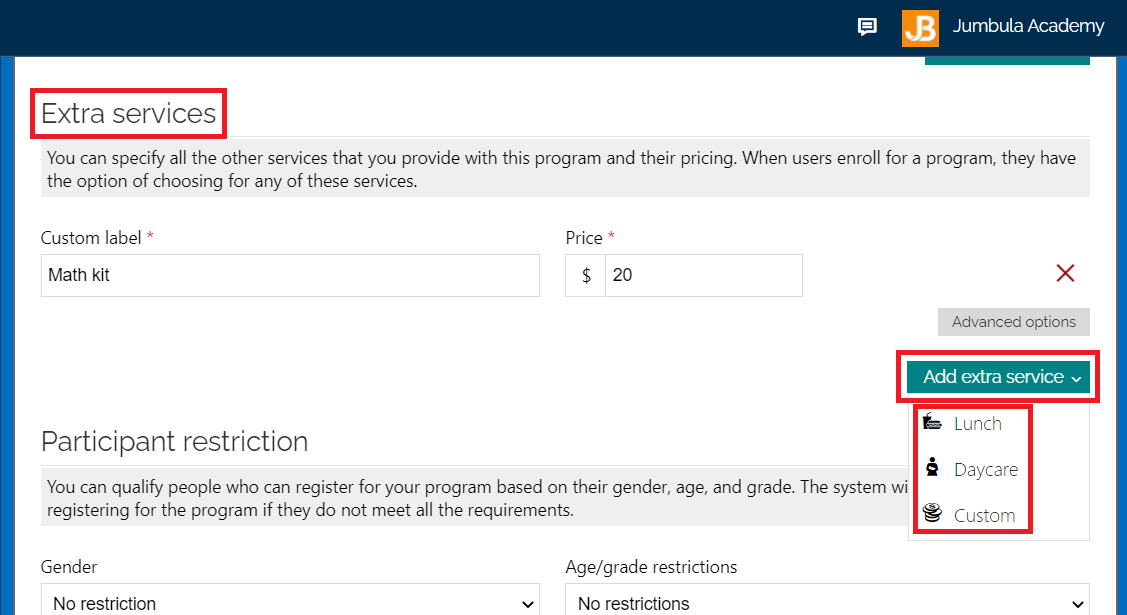 add extra services