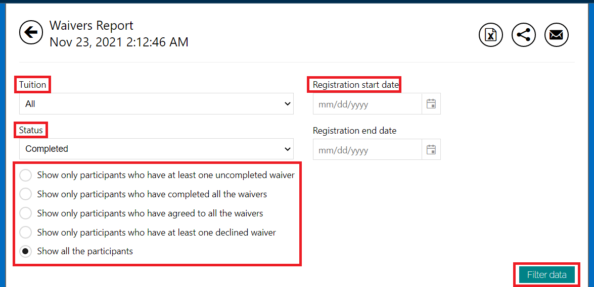 filters for waiver report