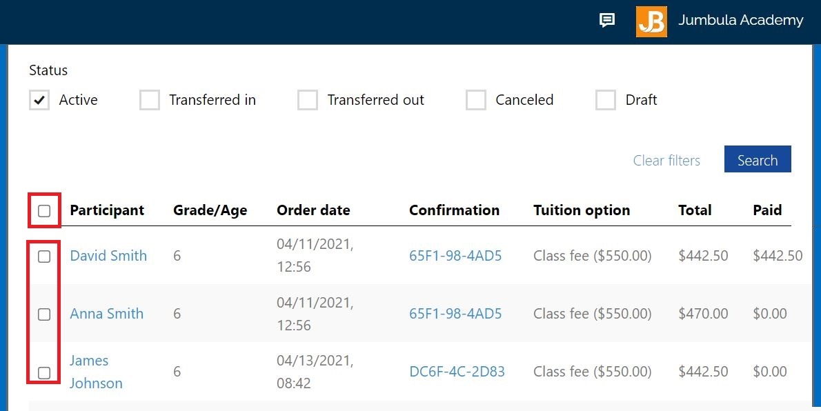 select the orders