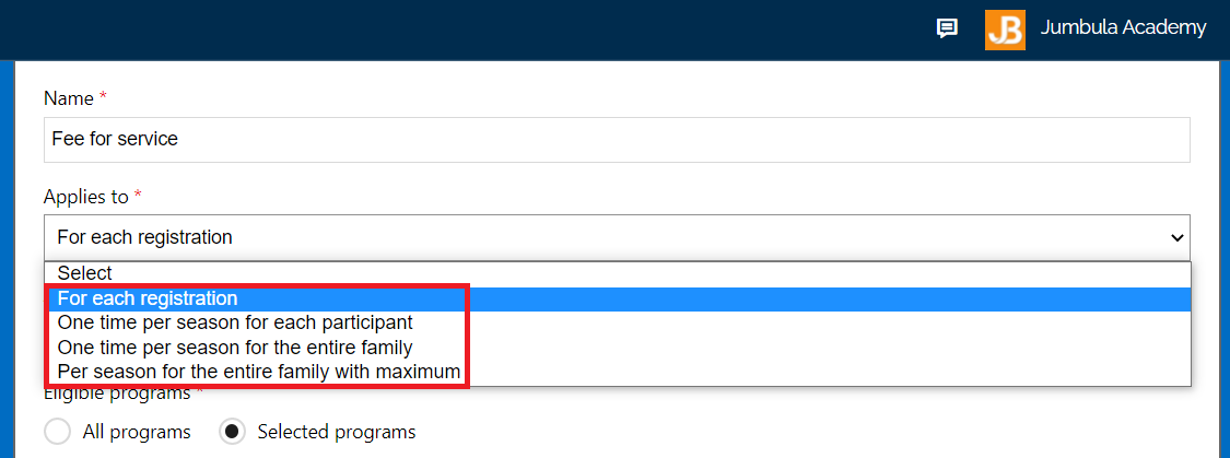 Application fee options